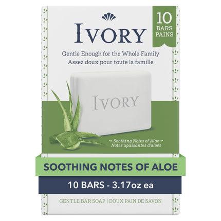 Ivory Bar Soap Notes of Aloe, 900 g Total (10 Count of 90 g Each)