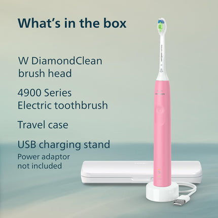 Philips Sonicare 4900 Series Electric Toothbrush - Sonic Toothbrush With Advanced Sonic Technology, Pressure Sensor, Two Intensity Settings, SmarTimer & QuadPacer, Deep Pink, Model HX3683/36