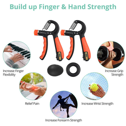 VINTEAM Hand Grip Strengthener with Counter, 4 Pack Forearm Trainer Workout Kit, Adjustable Resistance Grip Strengthers with Grip Ring &Grip Ball, for Hand Strength Trainer, Recovery