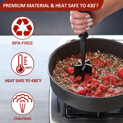Beprezco Meat Chopper 5 Curve Blades Ground Beef Masher, Heat Resistant Meat Masher Tool for Hamburger Meat, Ground Beef, Turkey, Nylon Hamburger Chopper Utensil