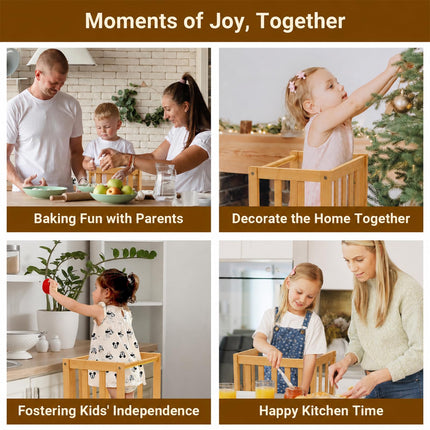 COSYLAND Baby and Toddler Step Stool Kitchen Nursery Helper Stand with Safety Rail in Natural Bamboo, Strong and Lightweight Toddler Kitchen Stool Helper - Natural