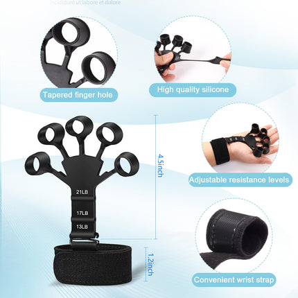 NAVONA 5-PC Grip Strength Trainer Kit, Hand Gripper Strengthener, Forearm Strengthener, Finger Strengthener, Finger Exerciser, Stress Relief Ball, Forearm Workout Ring for Muscle Building and Injury Recover
