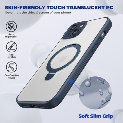 pcgaga Translucent Matte PC Cover  6.7" Magnetic Phone Case for iPhone 15 Plus [Compatible with MagSafe] [Built-in Invisible Stand] + Screen Protector, Blue