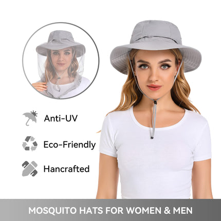 Tibeha Unisex UPF 50+ Mosquito Head and Bug Net Hat, Sun Protection