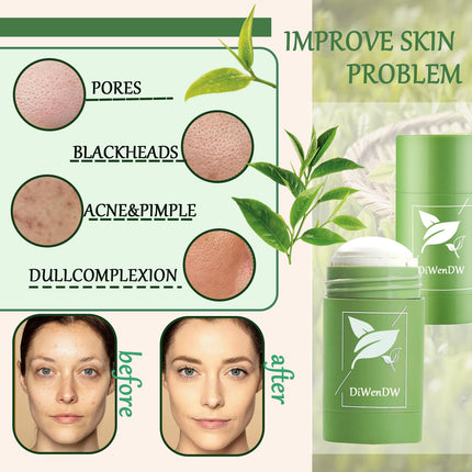 Green Tea Deep Cleanse Face Mask Stick,Moisturizing Oil Control Green Mud Clay Mask Stick for Face