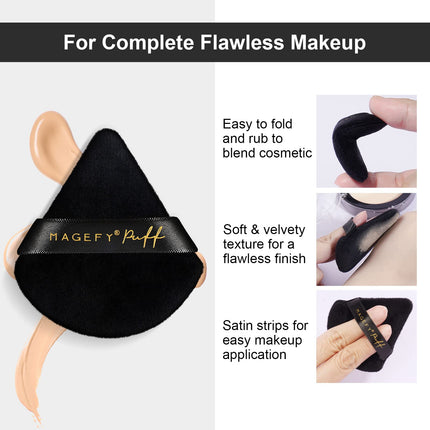 MAGEFY 6 Pieces Makeup Triangle Soft Powder Puffs for Face Cosmetic Foundation Beauty Tool, Black
