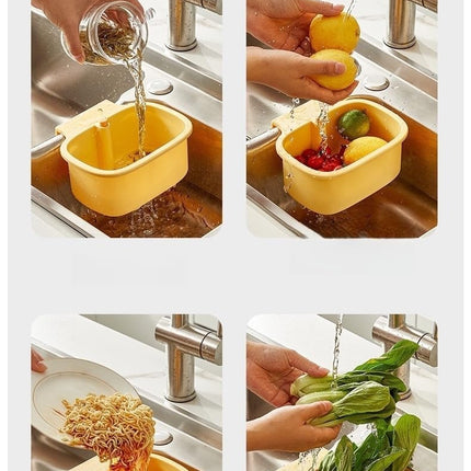 Kitchen Sink Strainer Basket, Faucet Hanging Strainer, Multi-Functional Food Colander,Press Automatic Dumping Kitchen Draining Basket, Easy Drain Filter with Bottom Release (White)