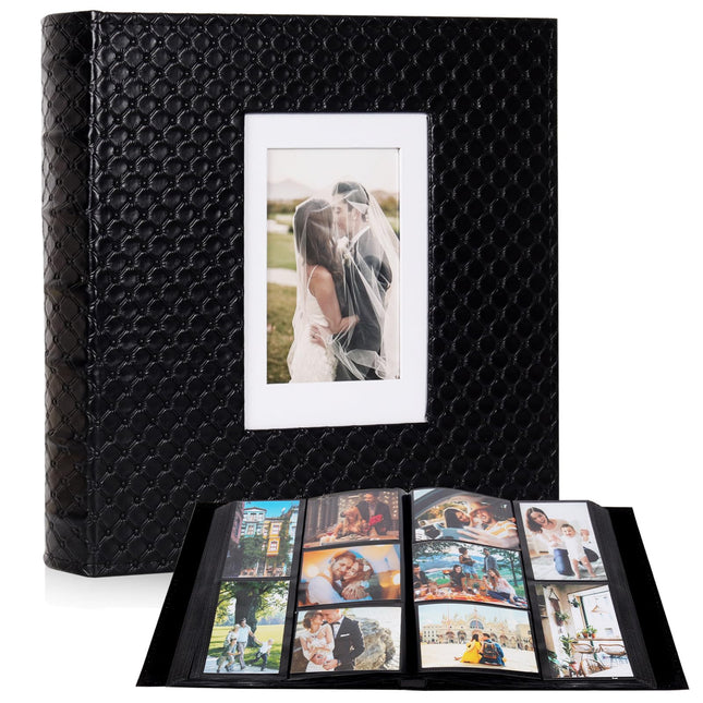 RECUTMS Photo Album for 4x6 Pictures 600 Pockets, Large Capacity Button Grain Leather Cover Holds 600 Horizontal and Vertical Photos for Wedding Anniversary Family Travel (Black)