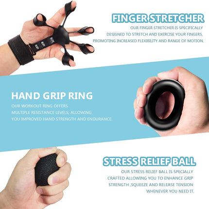NAVONA 5-PC Grip Strength Trainer Kit, Hand Gripper Strengthener, Forearm Strengthener, Finger Strengthener, Finger Exerciser, Stress Relief Ball, Forearm Workout Ring for Muscle Building and Injury Recover