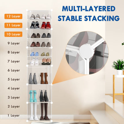 KUSARKO 6-TIER Unisex Clear Plastic Stackable Shoe Organizer