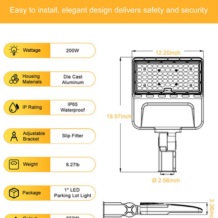 JC-LGL Parking Lot Light, 200W LED Shoebox Light with 28000LM 5000K Daylight, IP65 Waterproof Dusk to Dawn LED Parking Lot Light with Slip Fitter, Outdoor Street Light for Parking Lot Sports Stadium