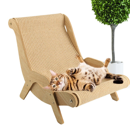 Pet Beach Chair, Elevated Cat Chair Bed, Wooden Pet Sisal Scratcher, Lounging Raised Pet Chair, Cat Lounge Chair for Garden, Living Room, Bedroom, Indoors, Balcony
