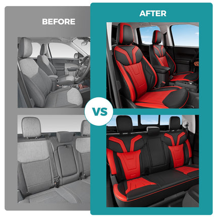 FEINEPRO for Ford Maverick Seat Covers XL XLT Lariat 2022 2023 2024 2025, Custom Fit Car Seat Cover Full Set, Luxury Leather Seat Covers, Waterproof Car Interior Accessories Cushions, Black Red