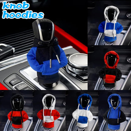 TSUGAMI Car Shift Gear Cover, Fashionable Sweater Hoodie Auto Shift Knob Cover, Soft & Comfortable Universal Fit Automotive Gear Shift Knob Protector Cover Automobile Accessories (Red/White)