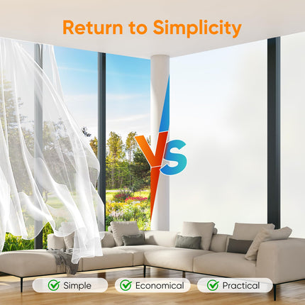 Funfox Window Film for Privacy, Frosted Glass Sticker Non-Adhesive Opaque Vinyl Window Film Covering Sun Blocking Static Cling Anti-UV for Bathroom Office Living Room Matte White 35.4 x 157 inch