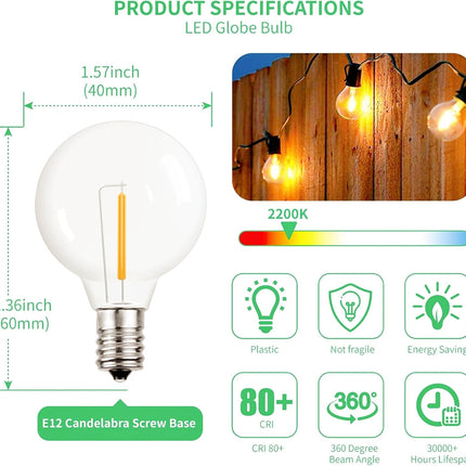 Dr. BeTree 25 Pack G40 LED Replacement Bulbs, 0.6W Clear Globe LED Bulbs for Family Gatherings and Outdoor Gardens