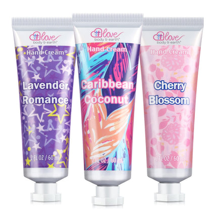 Hand Cream Gift Set - Body & Earth Love 3pc Moisturizing Hand Lotion for Women - Enriched with Shea Butter for Dry Cracked Hands - 3 x 2.0 oz Small Travel Size, Mother's Day Birthday Gift Idea