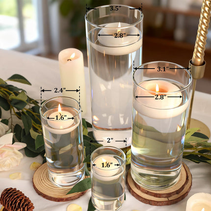 UPBUD 12PC Clear Cylinder Vases for Centerpieces | 4, 6, 8,10 Inch Tall Flower Vase for Wedding Decorations, Clear Floating Candle Vases in Bulk, Hurricane Candle Holders for Table, Home Décor