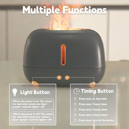 KHOCOEE Waterless Flame Air 250ML Aromatherapy Diffuser Humidifier with 4 Timers & 6 Colors Night Lights, Auto-Off, GREY
