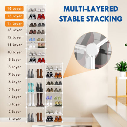 KUSARKO 24 Pair Shoes 8 Tier Rack Storage Clear Plastic Expandable Stackable Organizer