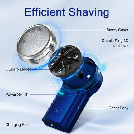 LVTEL Men's Mini Portable Electric Shaver, One-Button Use, BLUE