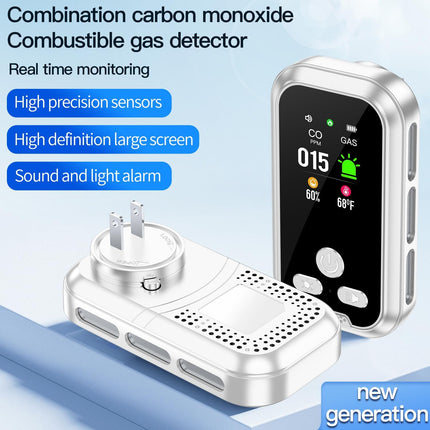 Gedsffati 4in1 Plug in Carbon Monoxide Alarm & Combustible Natural Gas Alarm Combination Detector Builti-in Backup Battery HD Screen [ CO Gas Temp Humidity Sensor] for Home Indoor
