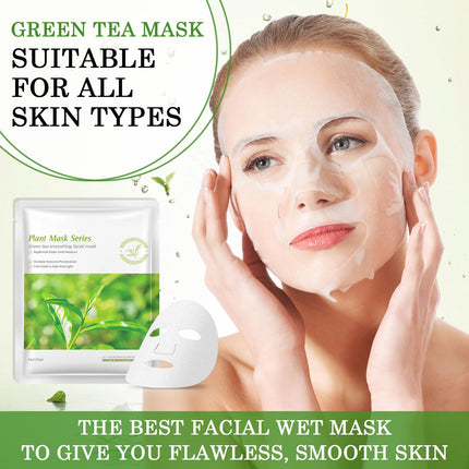 SALDOER 5PCS Green Tea Face Sheet Mask + 8PCS Green Tea Clay Mask Set, Oil Control Deep Cleansing Green Tea Clay Mask with Brush for All Skin Types