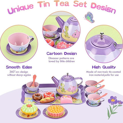 45Pcs Tea Party Set for Little Girls Princess Tea Time Toy Playset Ocean/Dinosaur Theme Kids Tea Set with Desserts & Carrying Case Kitchen Pretend Toy T133