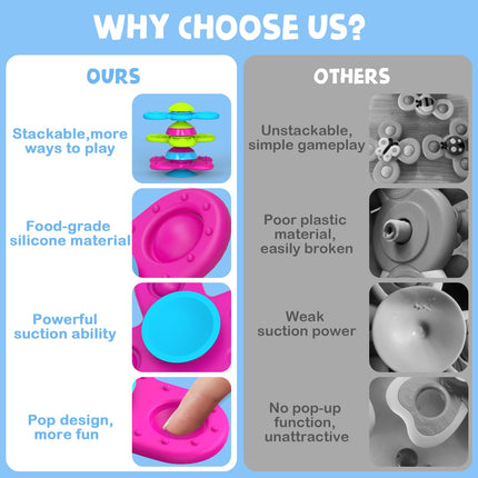 Guibola Suction Cup Spinners Toys for Toddlers 1-3 (Pack of 3), Bath Toys for 1 2 Year Old Boys/Girls, Sensory Toys for Babies 10-12 Months, Fidget Travel Toys for Kids 4-8 Years Old