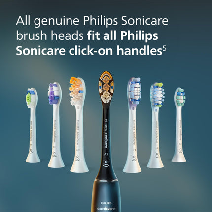 Philips Sonicare A3 All-in-one - Genuine Replacement Electric Toothbrush Heads, Black, 4 Pack One Year Supply, HX9094/95