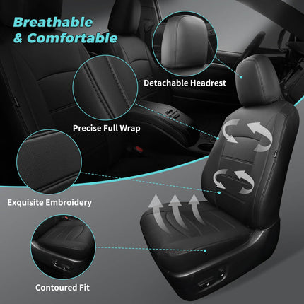 FEINEPRO Highlander Seat Covers for Toyota Highlander 2014 2015 2016 2017 2018 2019 7 Seats Full Set Faux Leather, 3-Row Second Row Captain's Chairs, Car Seat Protectors Accessories - Black