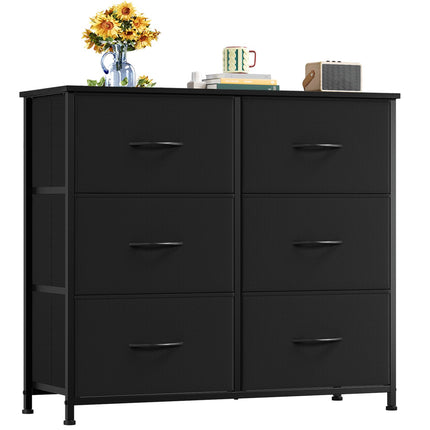 Somdot Dresser for Bedroom with 6 Drawers, Wide Storage Organizer Chest of Drawers with Fabric Bins for Living Room Closet Kids Bedside Nursery Laundry Entryway, Black