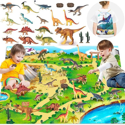 Dinosaur Toys with Activity Play Mat Realistic Dinosaur Figures to Create a Dino World Including T-Rex, Triceratops Dinosaur Playset with Carrying Bag Party Gifts T25
