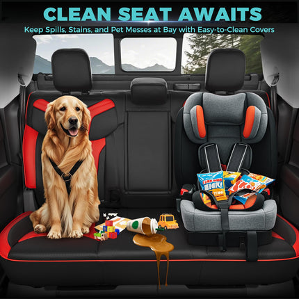 FEINEPRO for Ford Maverick Seat Covers XL XLT Lariat 2022 2023 2024 2025, Custom Fit Car Seat Cover Full Set, Luxury Leather Seat Covers, Waterproof Car Interior Accessories Cushions, Black Red