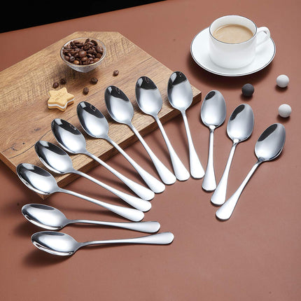 Berglander Set of 12, Stainless Steel Shiny Polish Tea Spoons Silverware, Tea Spoon Small Dessert Spoon 6.5" Teaspoons Dishwasher Safe
