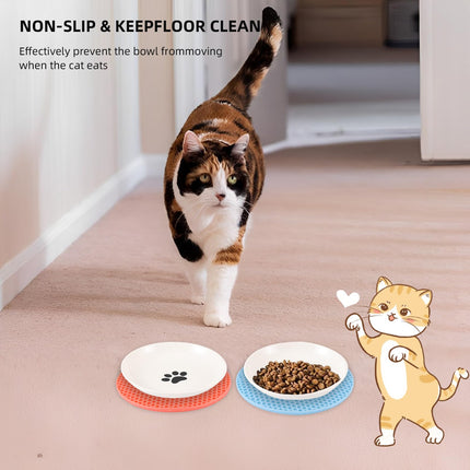 3 Pack Ceramic Cat Bowls, Plate with 3 Pack Silicone Pet Feeder Mats