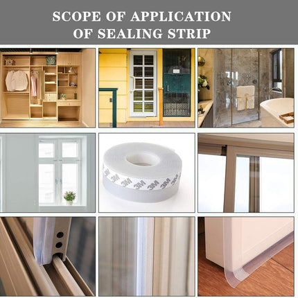 33Ft Silicone Seal Strip,Weather Stripping for Door or Window,Weatherproof Soundproof Self Adhesive Door Strip Bottom, Door Draft Stopper Silicone Strip Tape for Door Window and Shower Glass