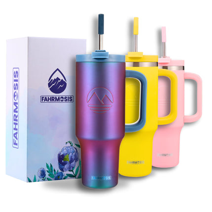 FAHRMOSIS 40 Oz Tumbler with Handle and Straw Insulated Cup, VIOLET