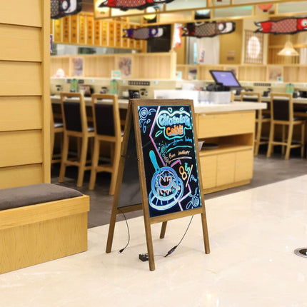LED Drawing Chalk Board: Large Double Sided Blackboard with Lights - Wooden Message Chalkboard Display with 15 Light Colors 4 Flashing Mode for Kids, Restaurant Menu, Bar, Celebration