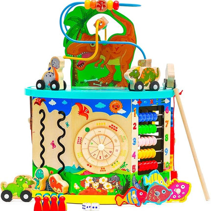 Wooden Toys Activity Cube for Kids,Montessori Toys with Bead Maze,Wooden Educational Activity Center  T119