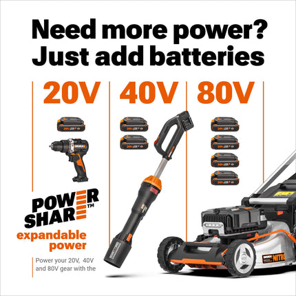 WORX WG252 20V 20" Cordless Hedge Trimmer, Reach Up to 12 Feet, Extended Pole, 180° Rotation Head, PowerShare