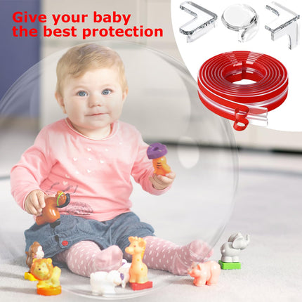 TAINESS Clear Silicone Soft Baby Proofing Corner & Edge Guards - Safety Strip for Tables, Cabinets, Sinks 4m Strip & 30 Corners