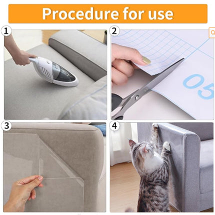 Fldofaves 14PC Cat Couch Protector with 60 Pins Clear Anti Scratch Furniture Protector