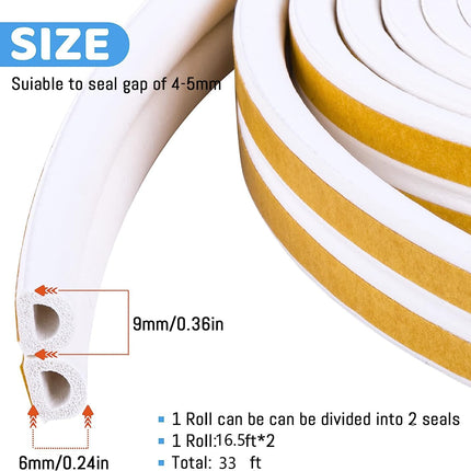 Jabukosu 32.8ft  Indoor Weather Stripping, Doors Windows Self Adhesive Foam, Soundproofing Weatherstrip Waterproof Seal, 7/20" x 6/25", White