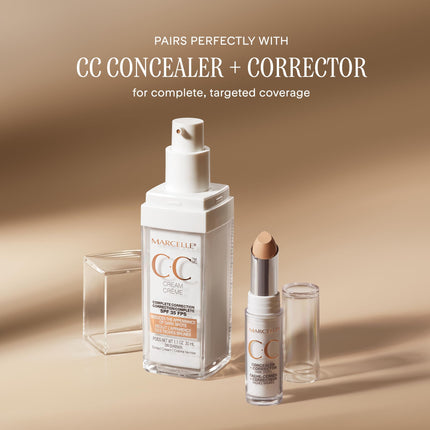 Marcelle CC Cream SPF 35, Light Medium, Complete Correction, Tinted Moisturizer, Perfume-Free, Paraben-Free, Oil-Free, Hypoallergenic, Cruelty-Free, 30 mL