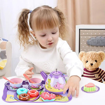 45Pcs Tea Party Set for Little Girls Princess Tea Time Toy Playset Ocean/Dinosaur Theme Kids Tea Set with Desserts & Carrying Case Kitchen Pretend Toy T133