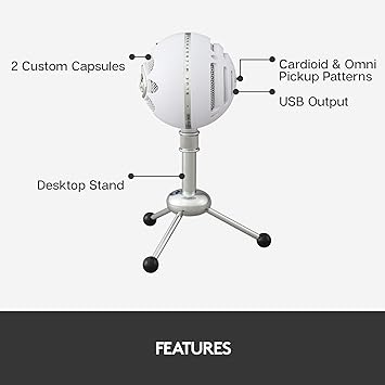 Logitech Blue Snowball iCE USB Microphone for PC, Mac, Gaming, Recording, Streaming, Podcasting, with Cardioid Condenser Mic Capsule, Adjustable Desktop Stand and USB cable, Plug 'n Play – Off White