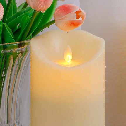 Yeelida 1PC Battery Operated 4"x12" Ivory Flickering Moving Wick Large Candle with Remote and Timer