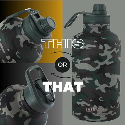Thermosis 64oz Insulated Water Bottle With Wide Mouth Opening & 2 Lids, Camo