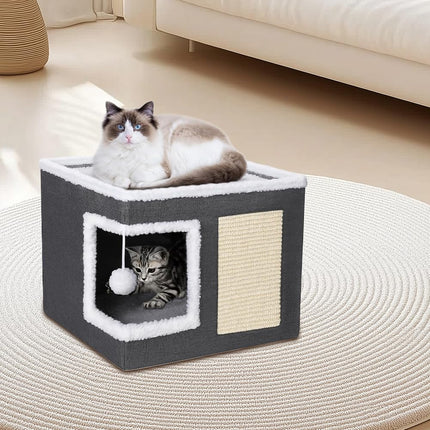Volivx Cat House, Winter Warm Removable Cat Bed Imitation Wool Pet Cave Anti-Scratch Wear-Resistant Cat Furniture, (Gray)